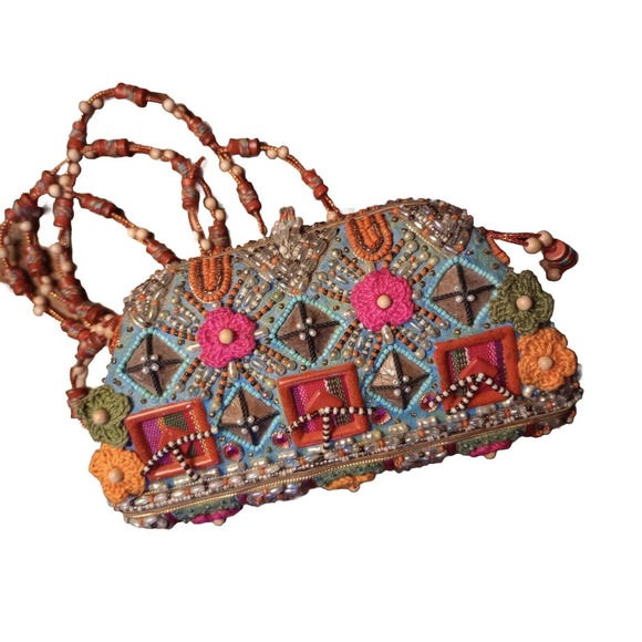 Mary Frances Handbags - Mary Frances Beaded Evening Handbag Purse Clutch / Cross Body Geometric VTG 70s